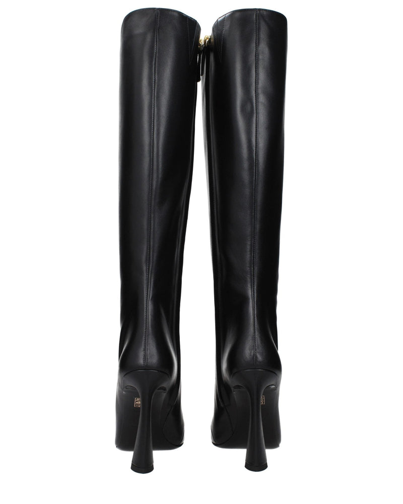Versace Black Leather High Heel Boots Glam Steals