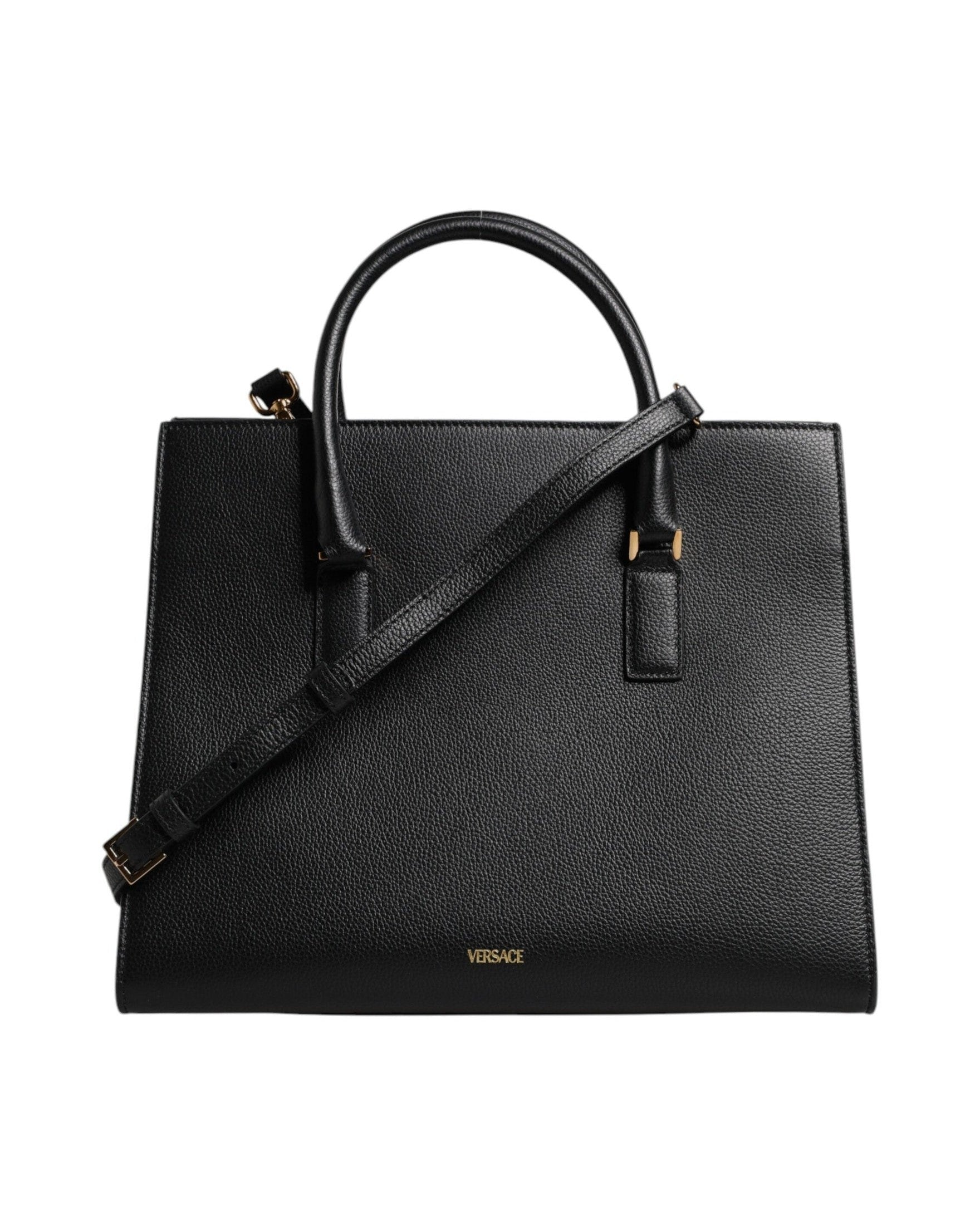 Versace Black Leather Large Top Handle Shoulder Crossbody Bag Glam Steals