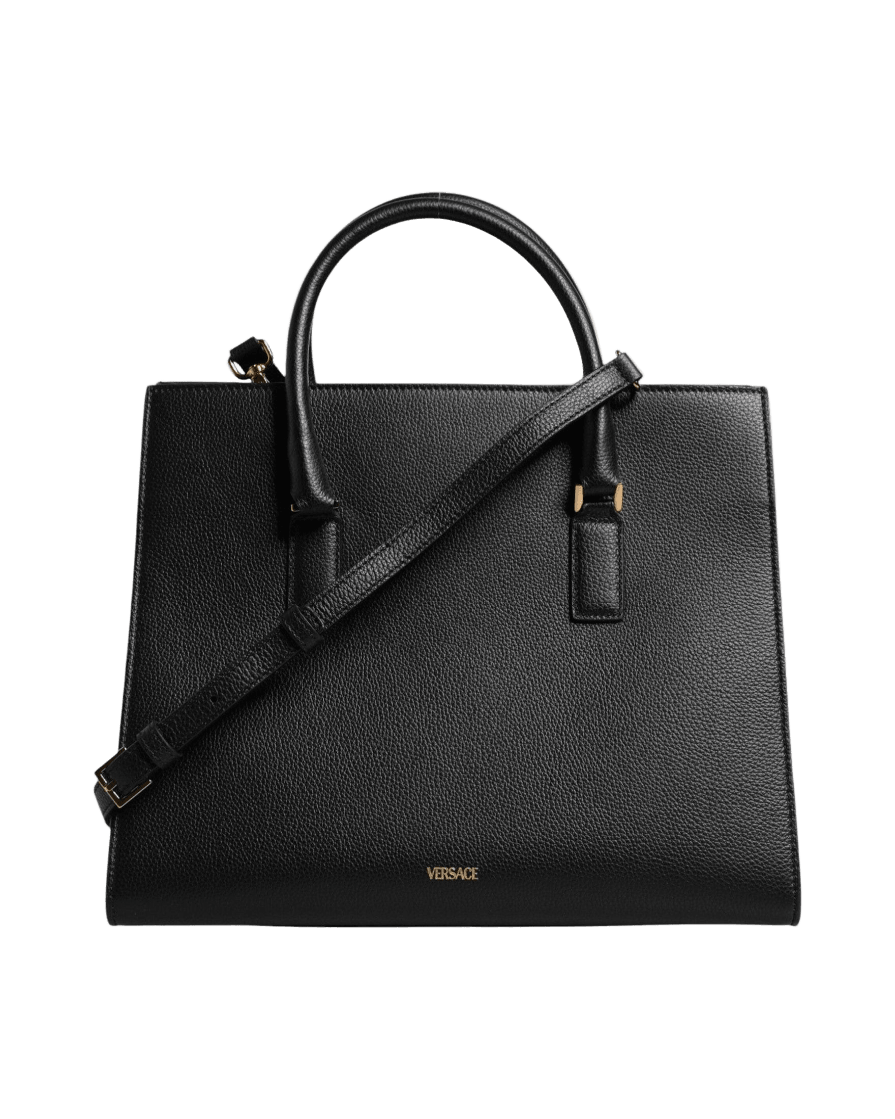 Versace Black Leather Large Top Handle Shoulder Crossbody Bag Glam Steals