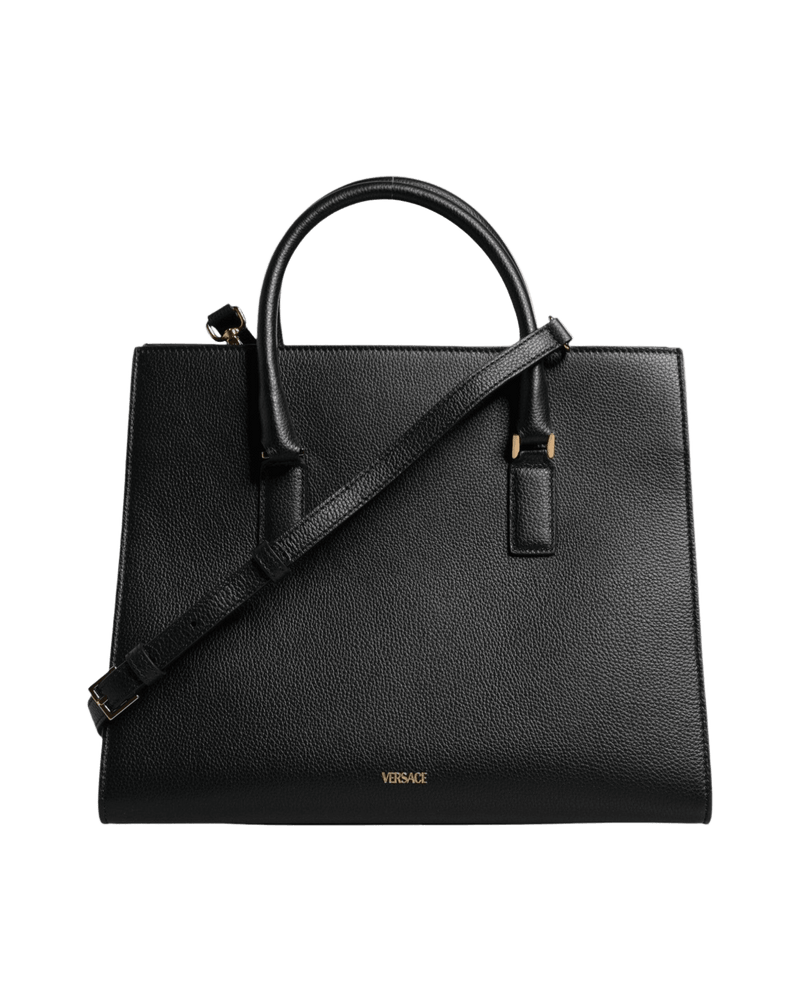 Versace Leather Black Large Top Handle Shoulder Crossbody Bag Glam Steals