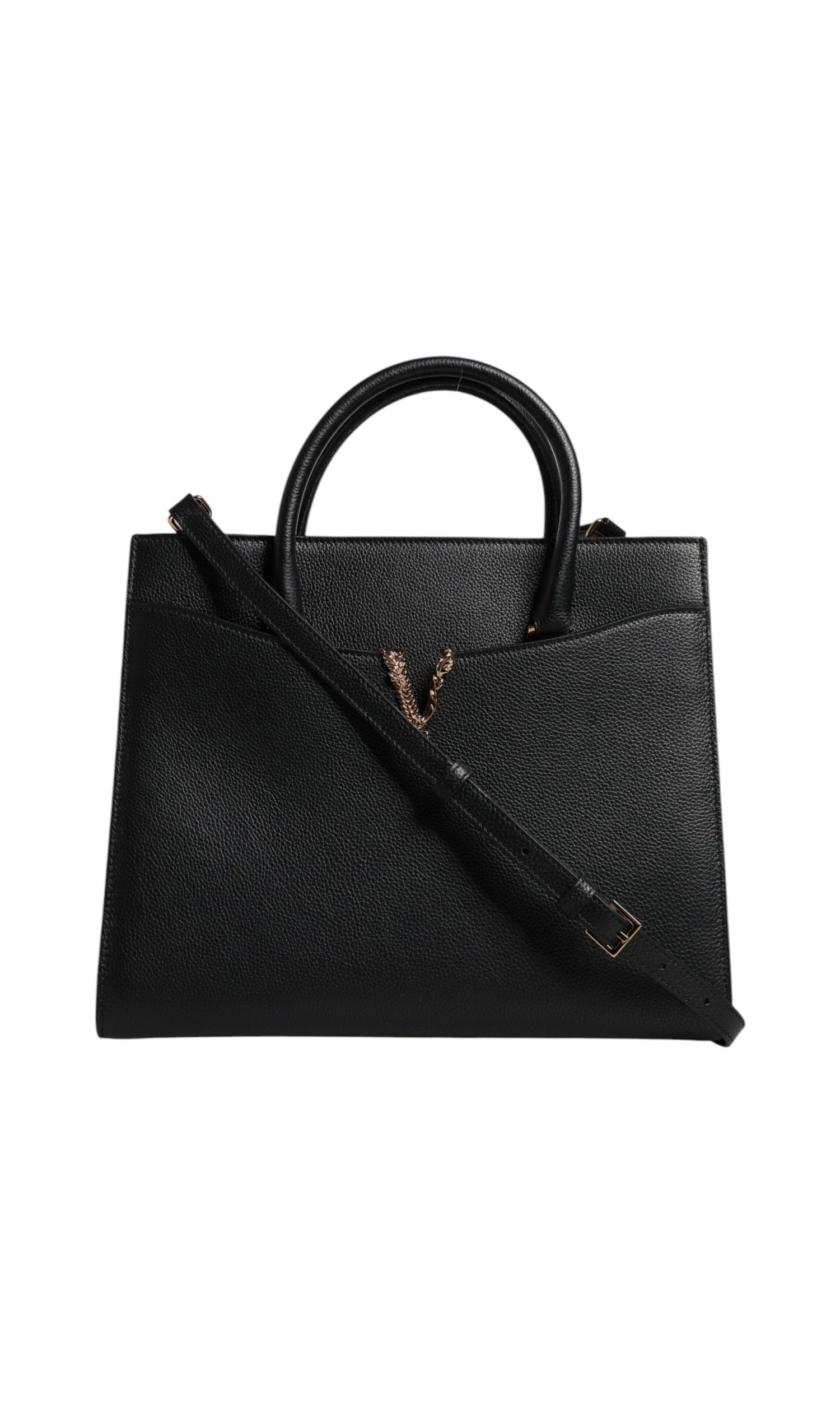 Versace Black Leather Large Top Handle Shoulder Crossbody Bag Glam Steals