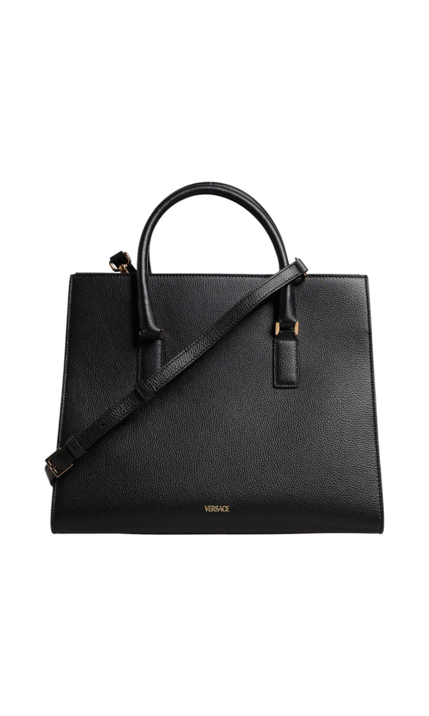 Versace Black Leather Large Top Handle Shoulder Crossbody Bag Glam Steals