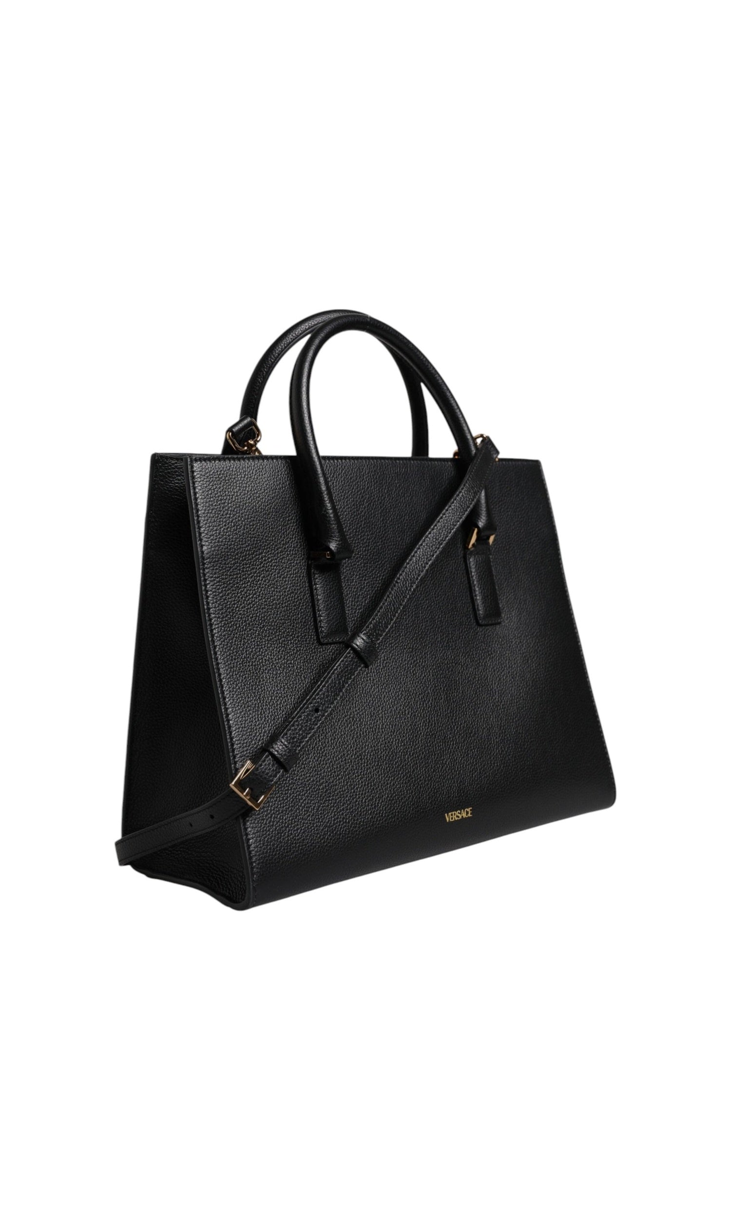 Versace Black Leather Large Top Handle Shoulder Crossbody Bag Glam Steals