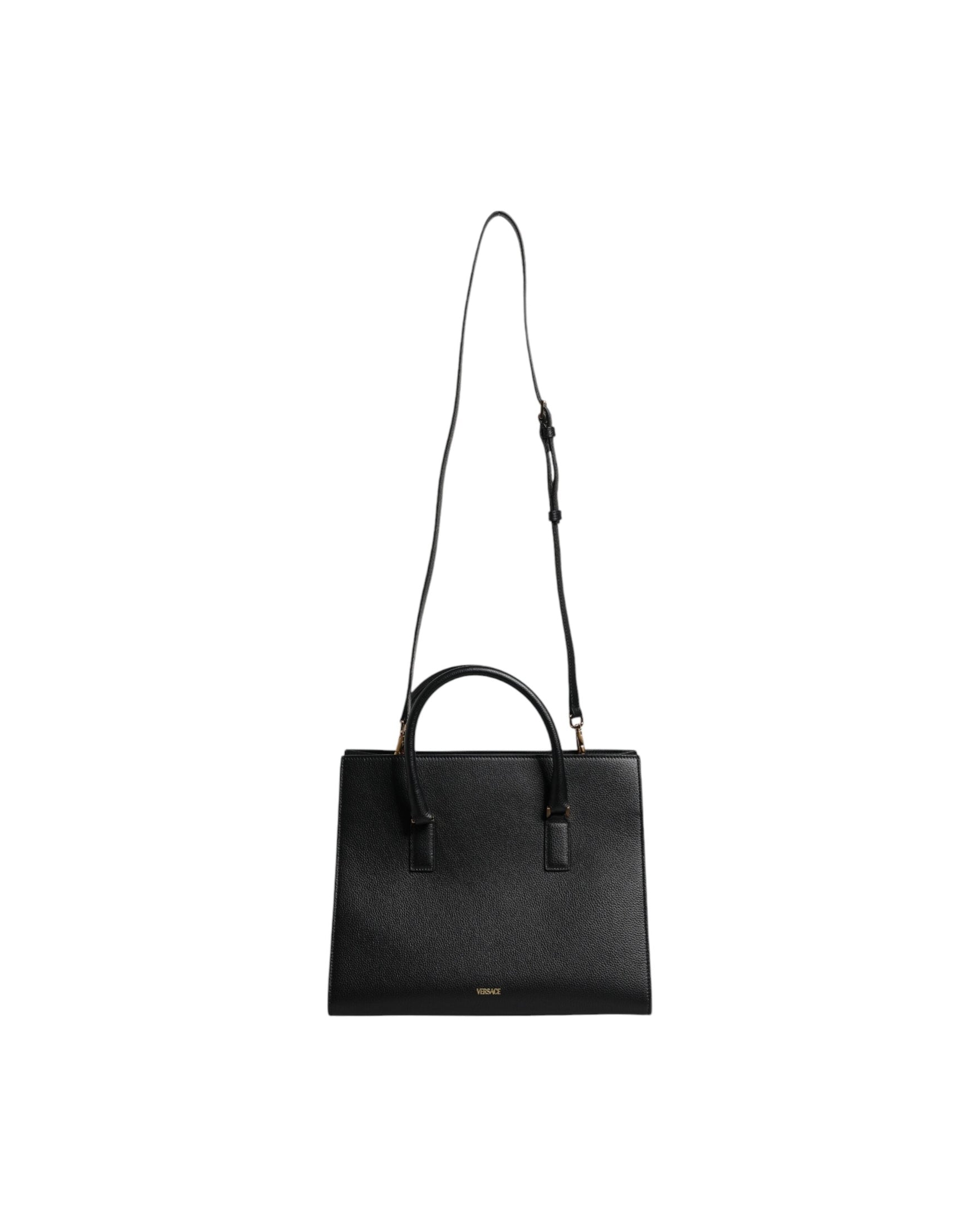 Versace Black Leather Large Top Handle Shoulder Crossbody Bag Glam Steals