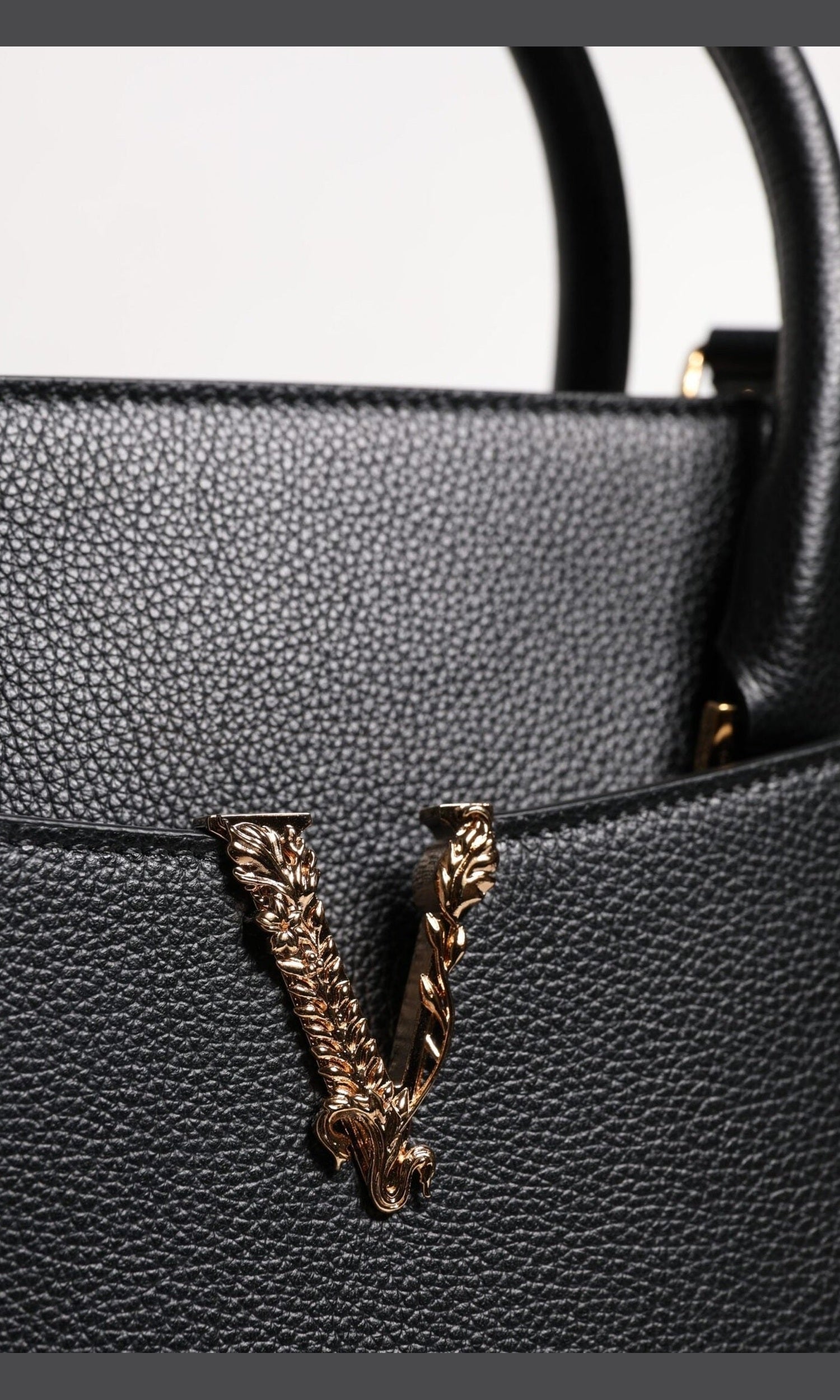 Versace Black Leather Large Top Handle Shoulder Crossbody Bag Glam Steals