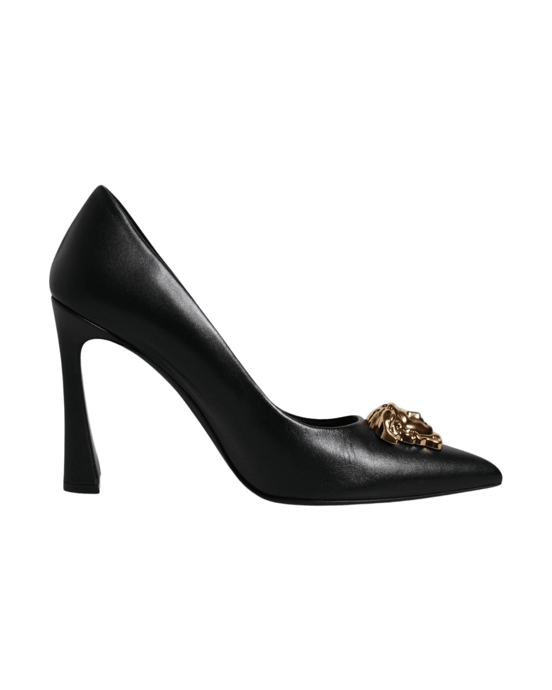 Versace Black Leather Logo Plaque High Heels Pumps Shoes Glam Steals
