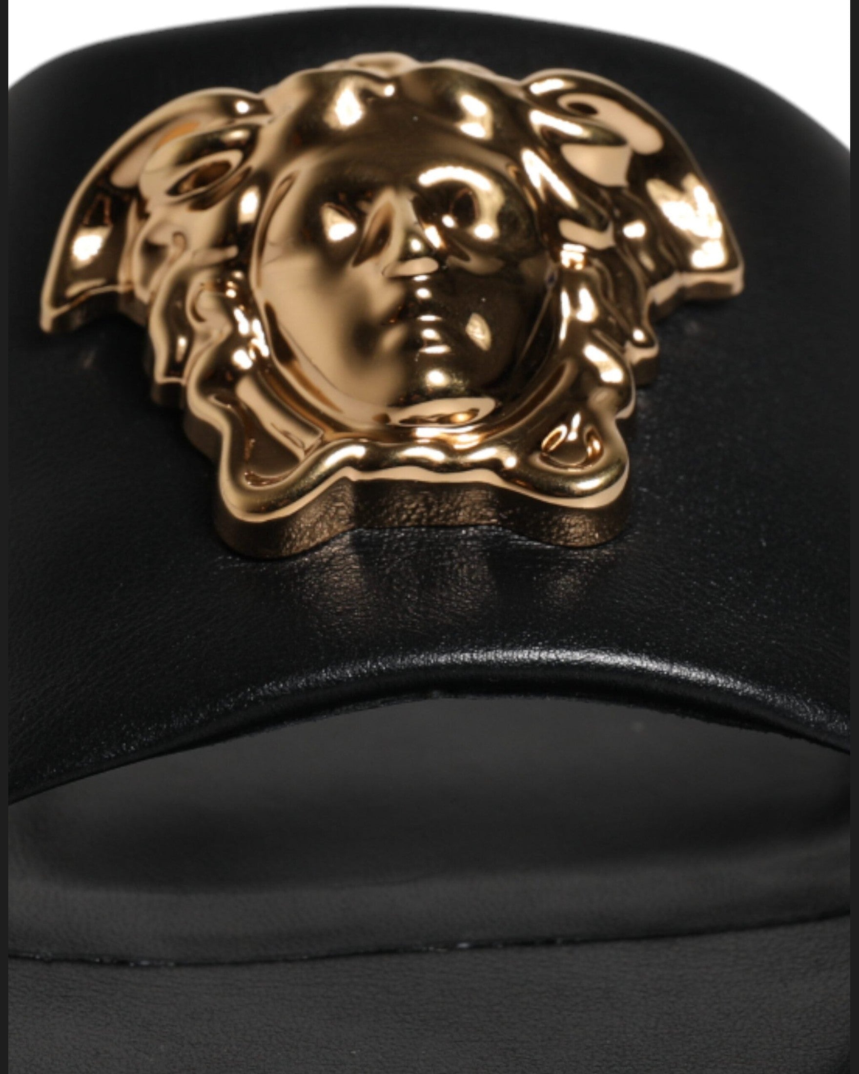 Versace Black Leather Logo Plaque Slip On Slides Flats Shoes Glam Steals
