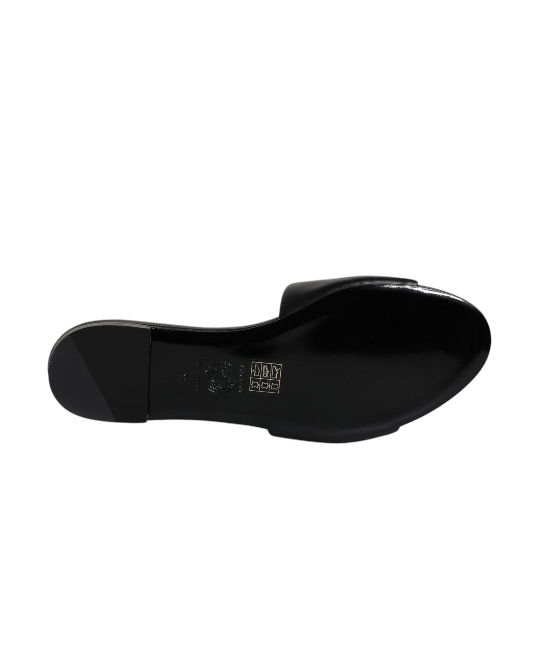 Versace Black Leather Logo Plaque Slip On Slides Flats Shoes Glam Steals