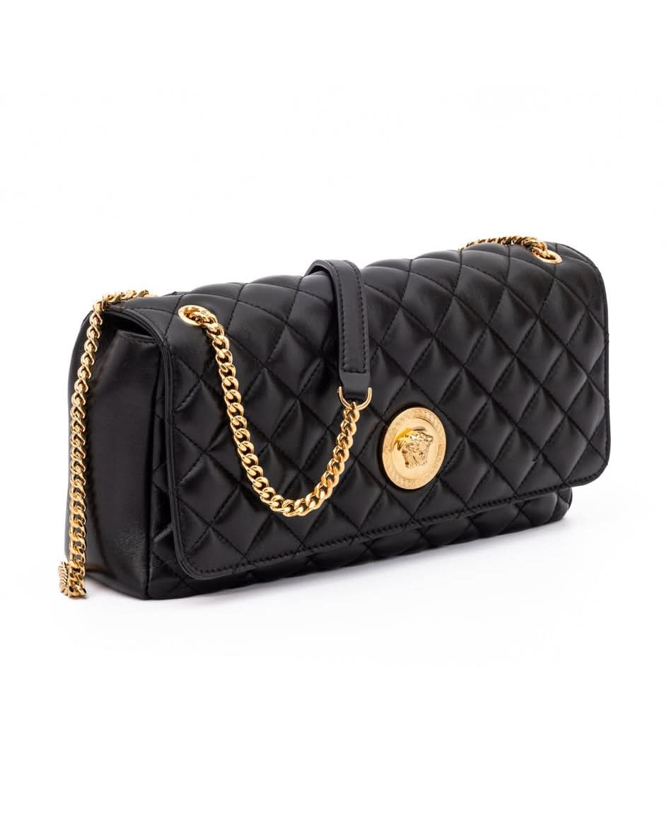 Versace Black Leather Quilted Shoulder Strap Bag Glam Steals