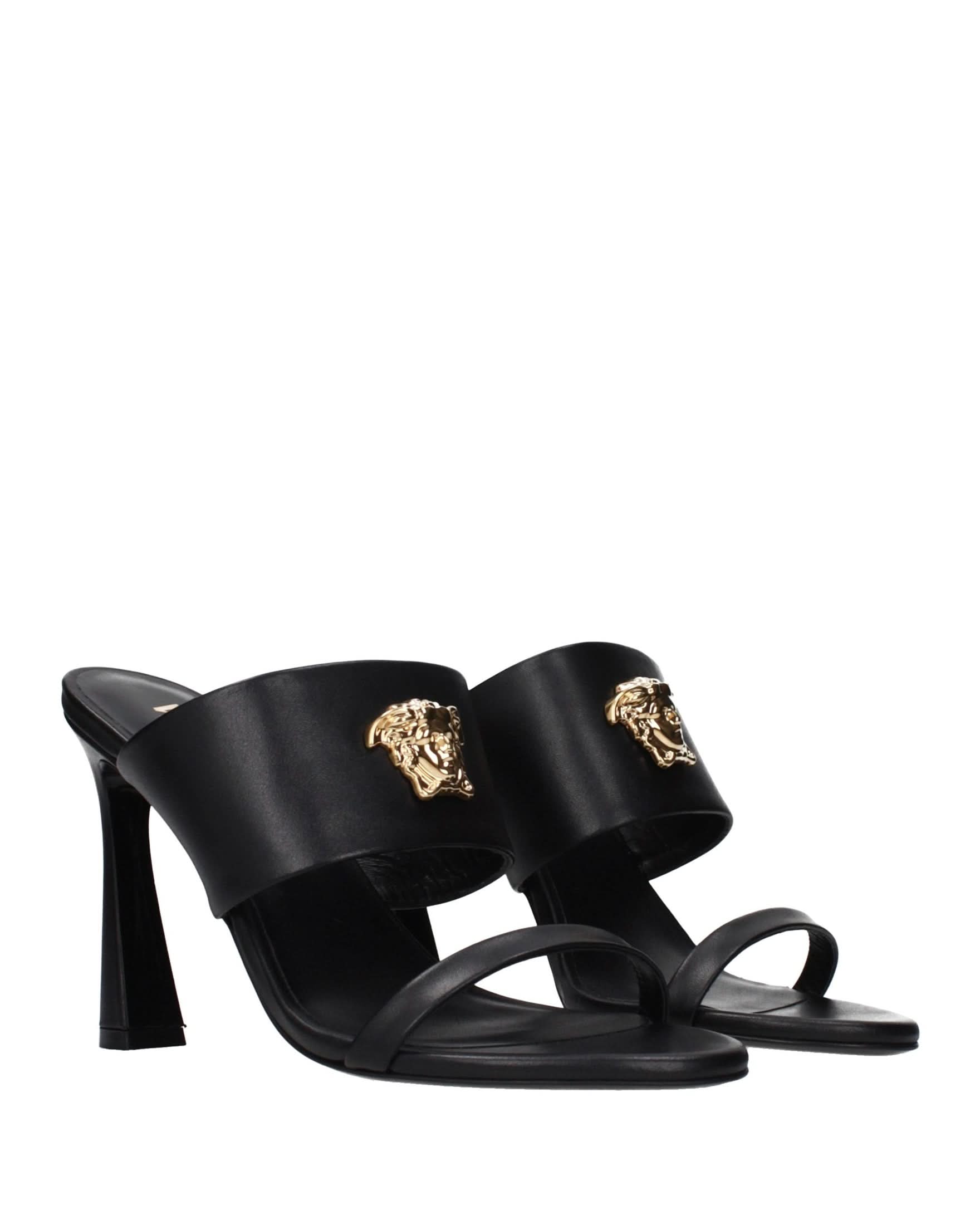 Versace Black Leather Stiletto Heel Sandals Glam Steals