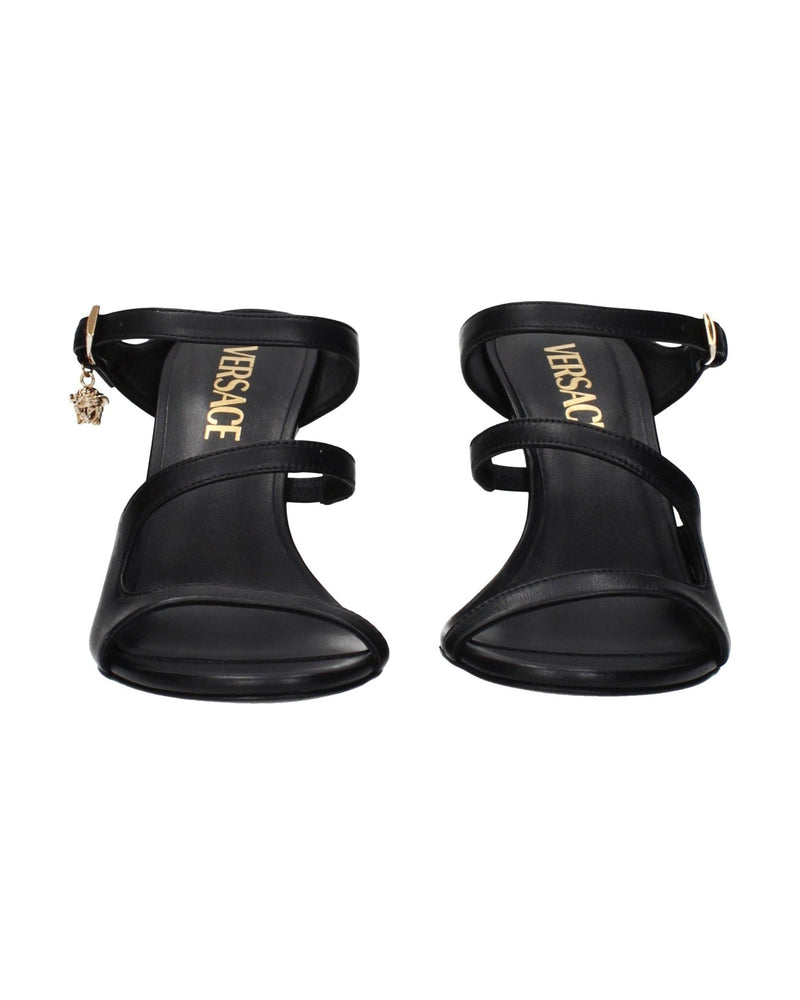 Versace Black Leather Stiletto Heel Sandals Glam Steals