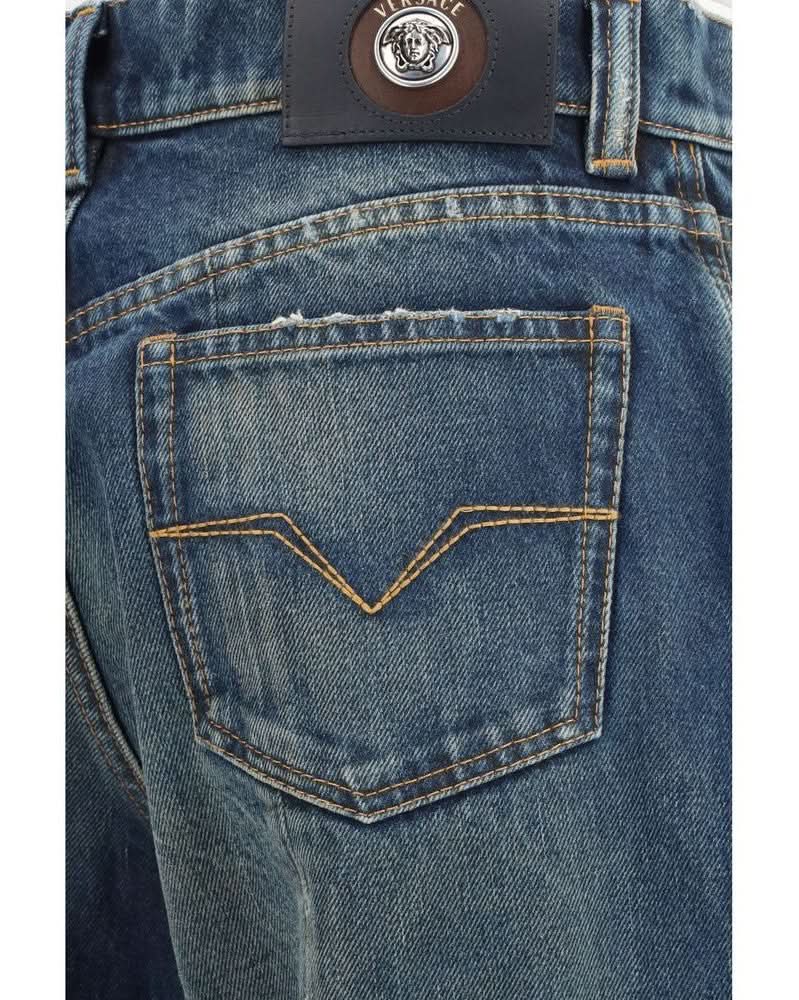 Versace Blue Cotton Straight Leg Jeans Glam Steals