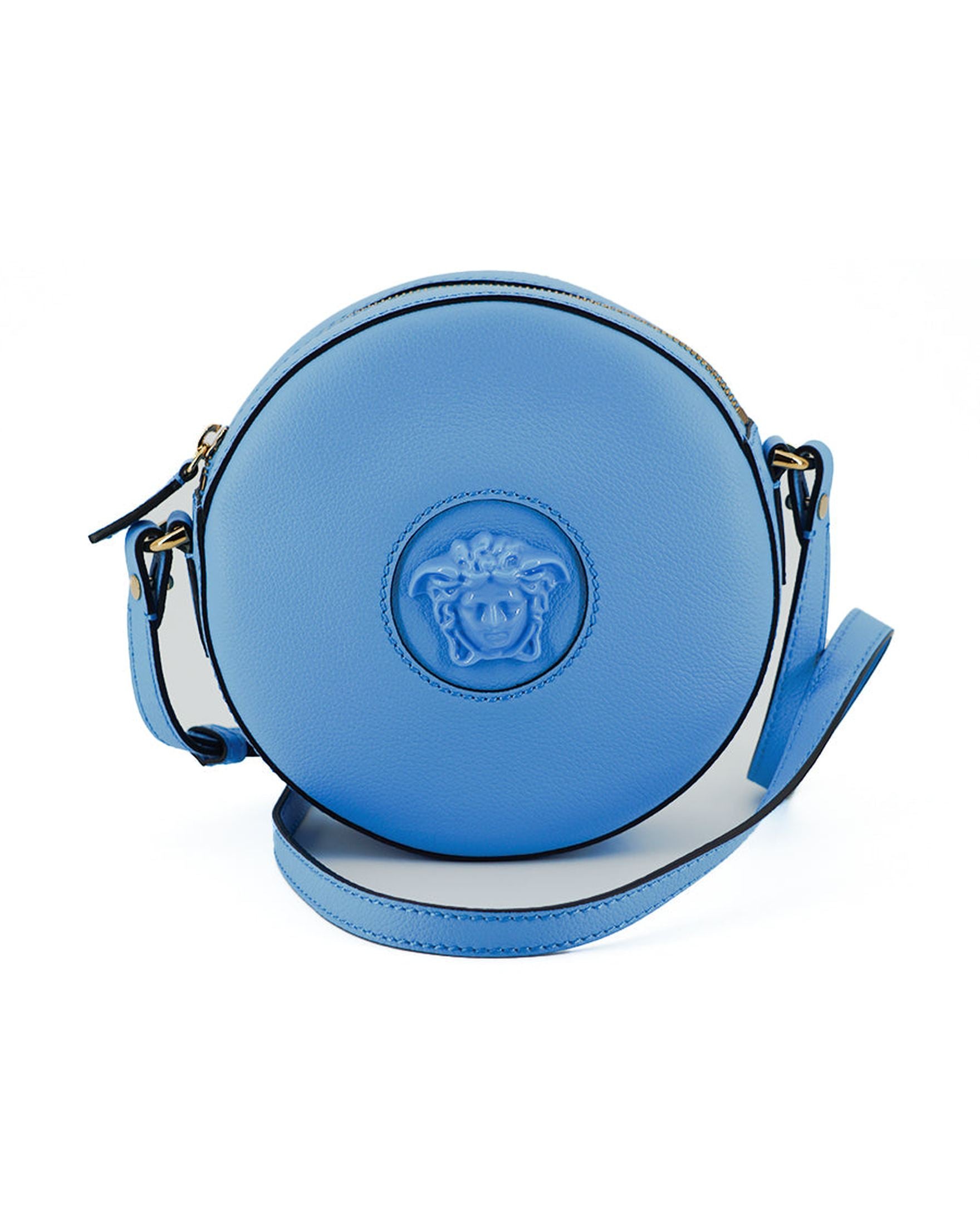 Versace Blue Leather Chic Round Shoulder Bag Glam Steals