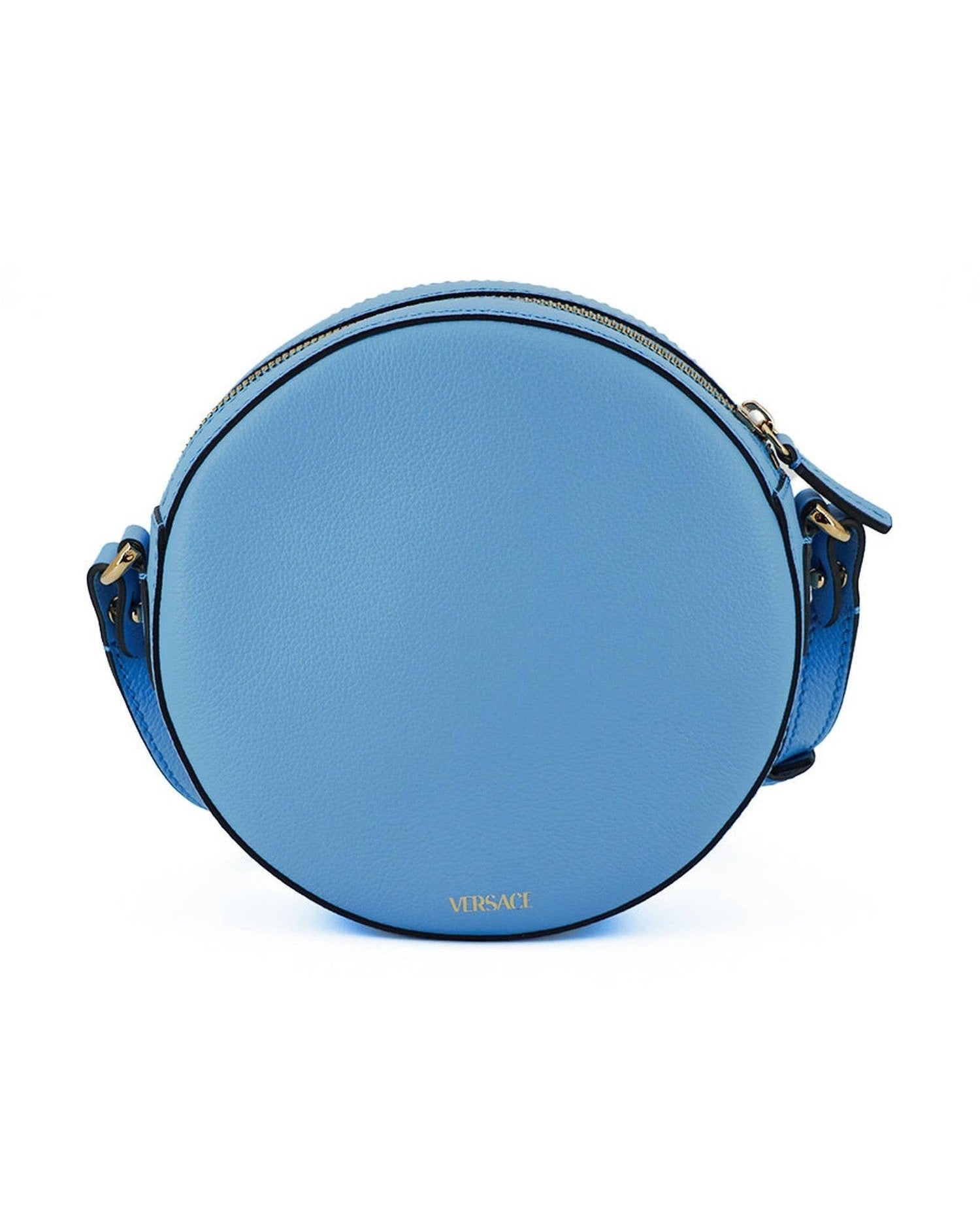 Versace Blue Leather Chic Round Shoulder Bag Glam Steals