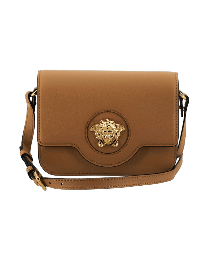 Versace Brown Leather Elegant Calf Shoulder Bag Glam Steals