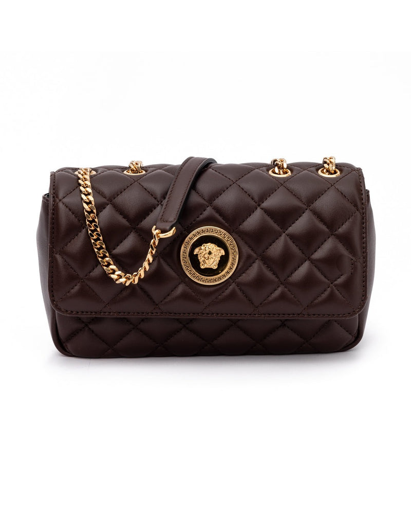 Versace Brown Leather Quilted Shoulder Strap Bag Glam Steals