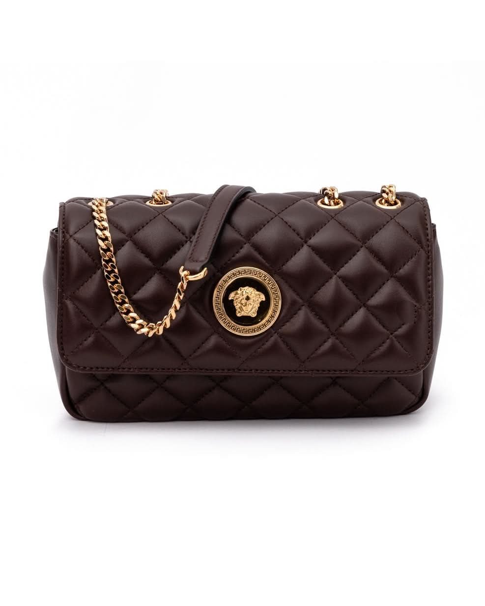 Versace Brown Leather Quilted Shoulder Strap Bag Glam Steals