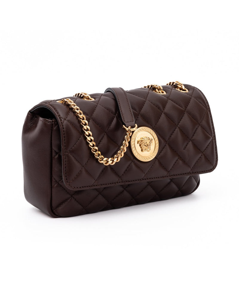 Versace Brown Leather Quilted Shoulder Strap Bag Glam Steals