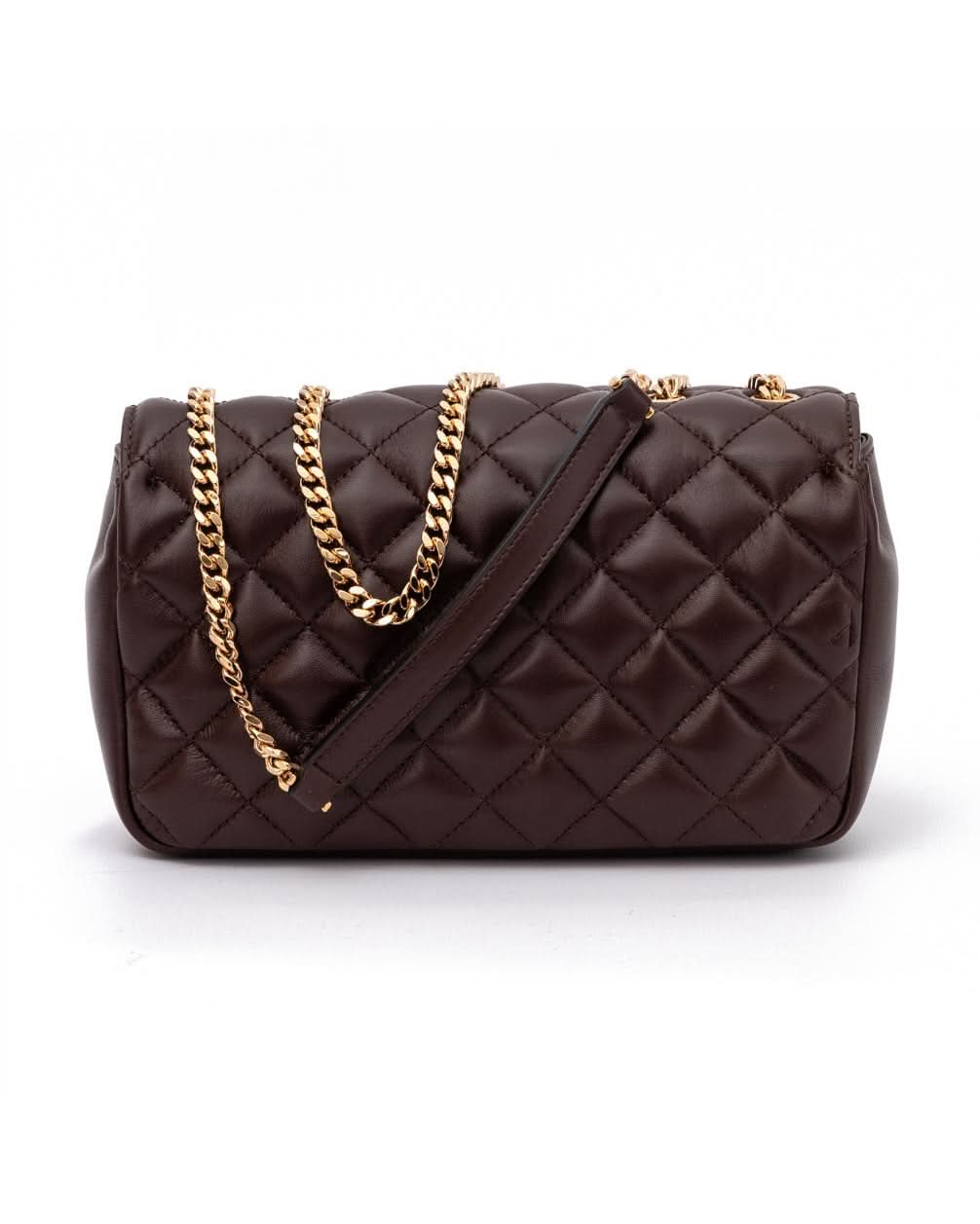 Versace Brown Leather Quilted Shoulder Strap Bag Glam Steals