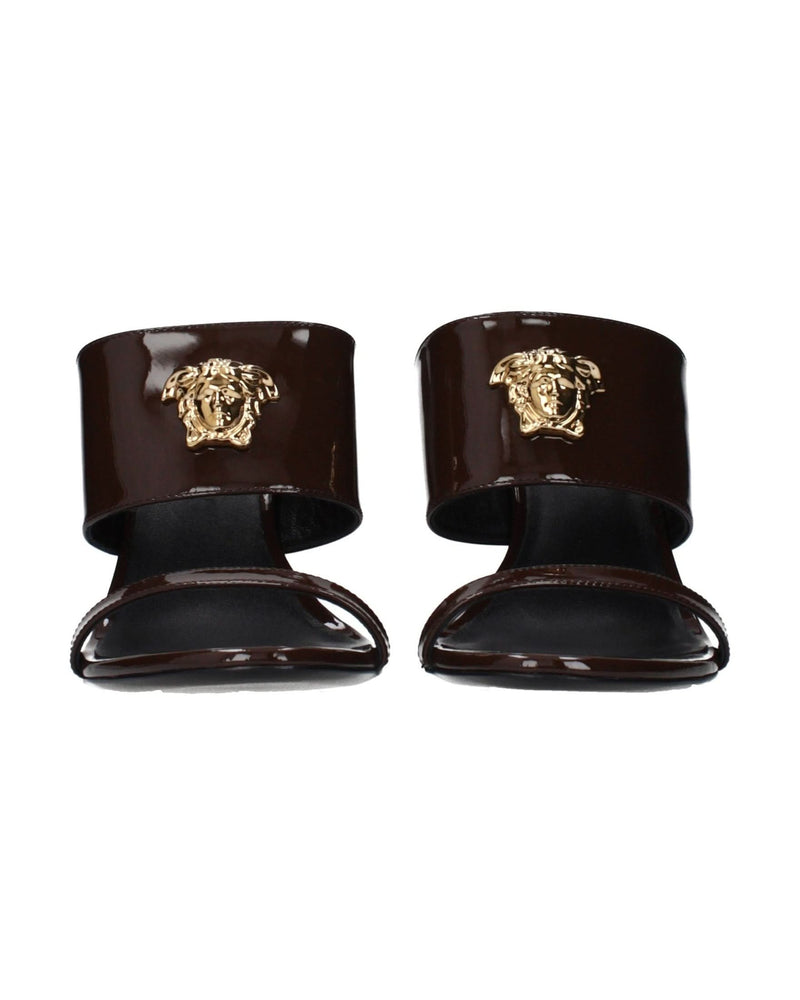 Versace Brown Leather Stiletto Heel Sandals 