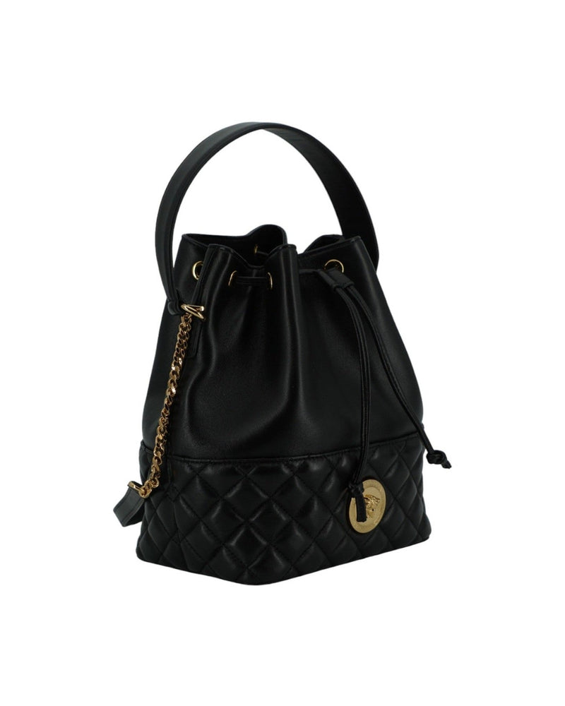 Versace Elegant Leather Medusa Bucket Shoulder Black Bag Glam Steals