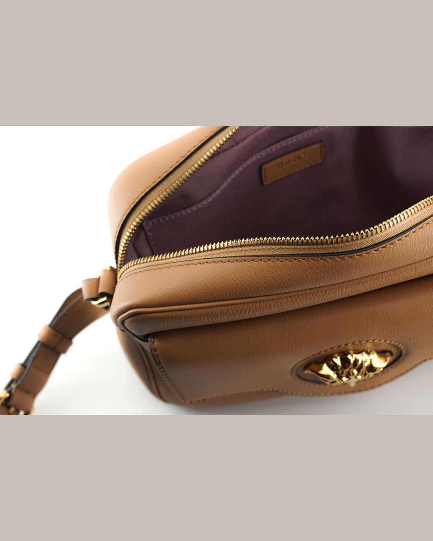 Versace Elegant Leather Camera Case Shoulder Brown Bag Glam Steals
