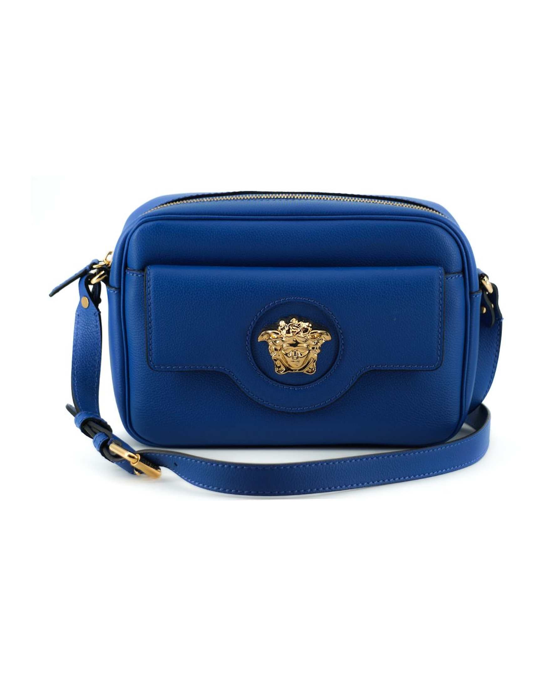 Versace Elegant Calf Leather Camera Case Blue Bag Glam Steals