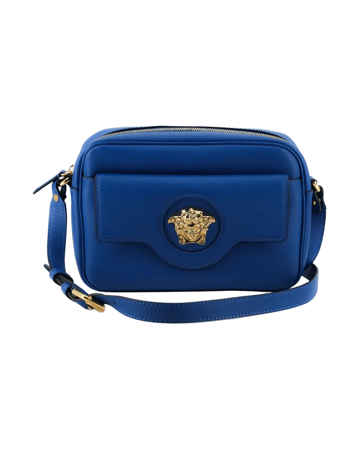 Versace Elegant Calf Leather Camera Case Blue Bag Glam Steals