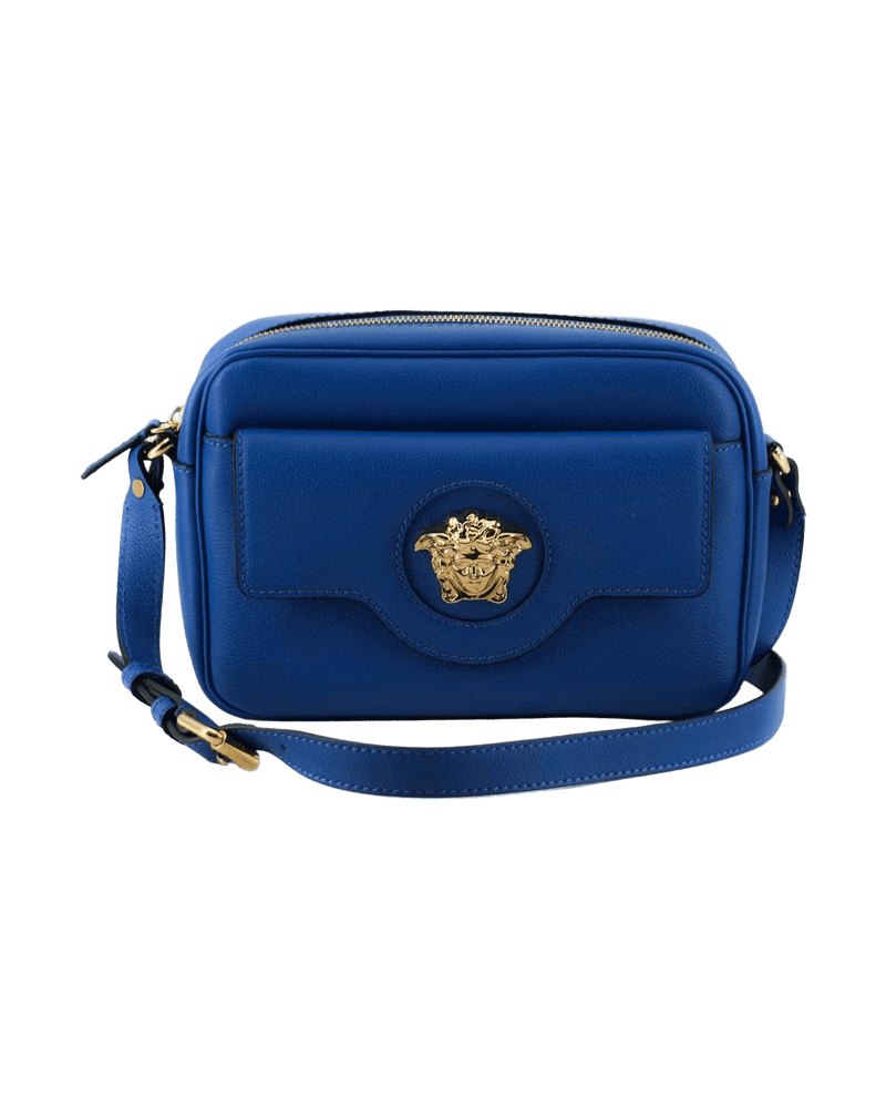 Versace Elegant Blue Calf Leather Camera Case Bag Glam Steals