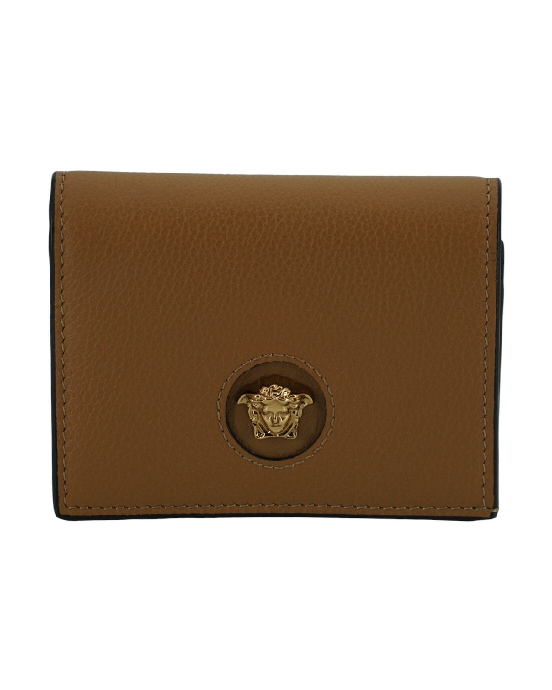 Versace Elegant Compact Leather Wallet Brown Glam Steals