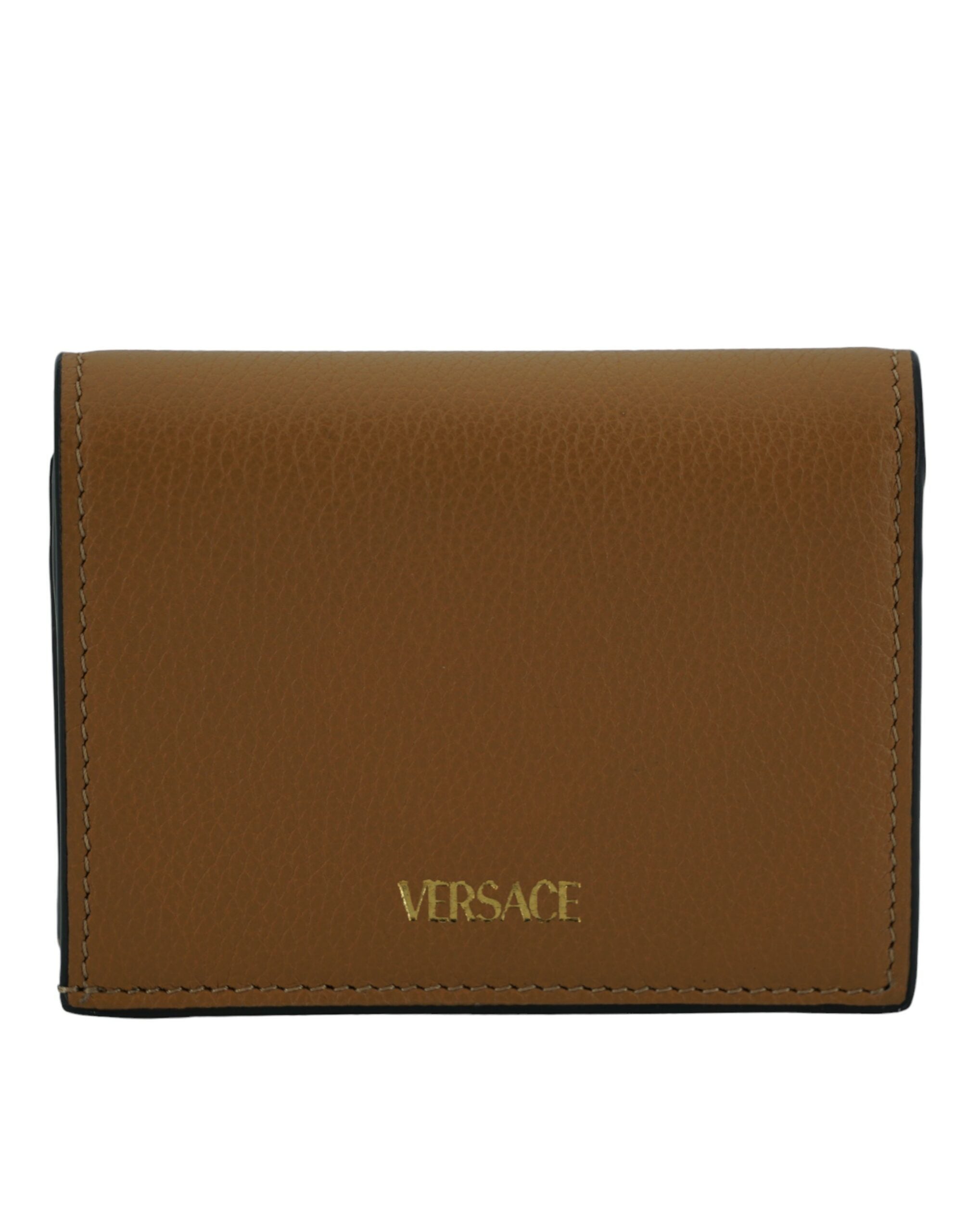 Versace Elegant Compact Leather Wallet Brown Glam Steals
