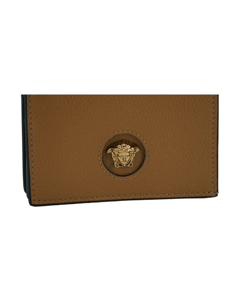 Versace Elegant Compact Leather Wallet Brown Glam Steals