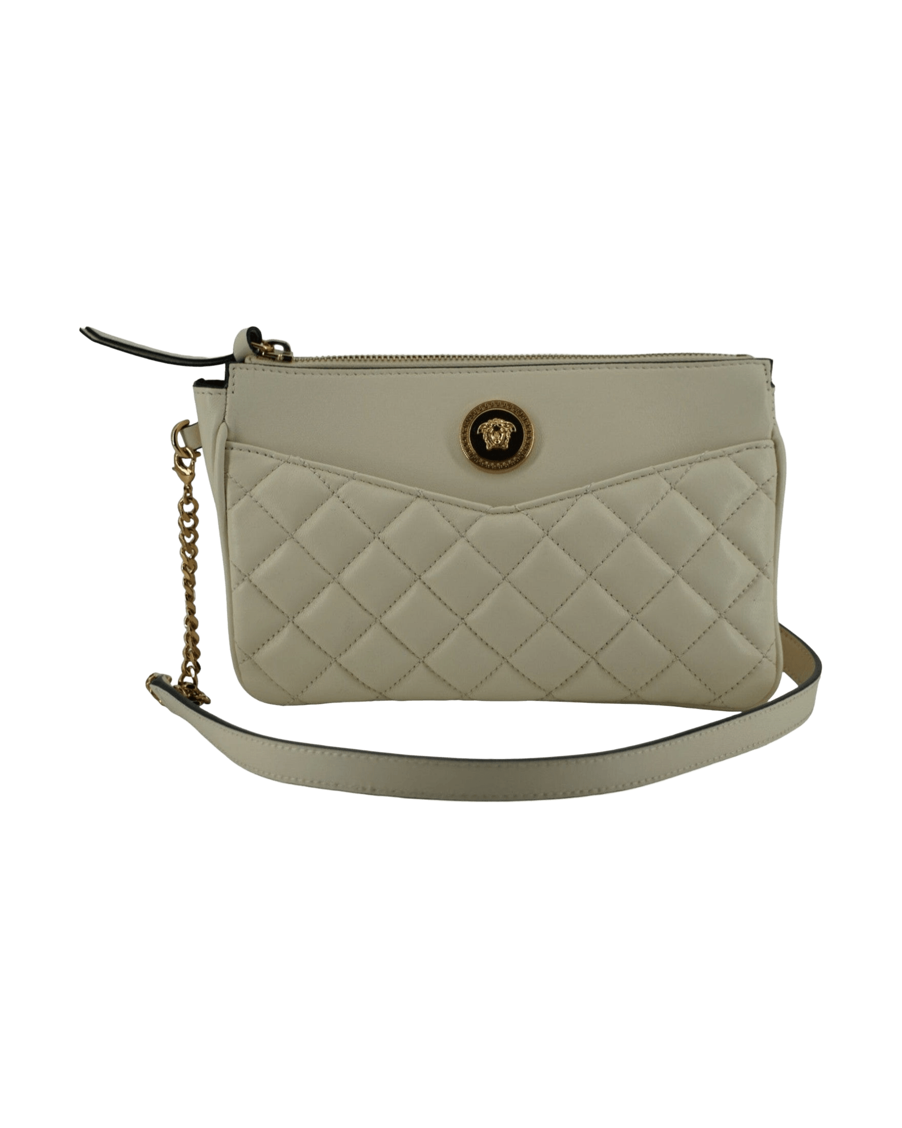 Versace Elegant Lamb Leather Crossbody White Pouch Glam Steals