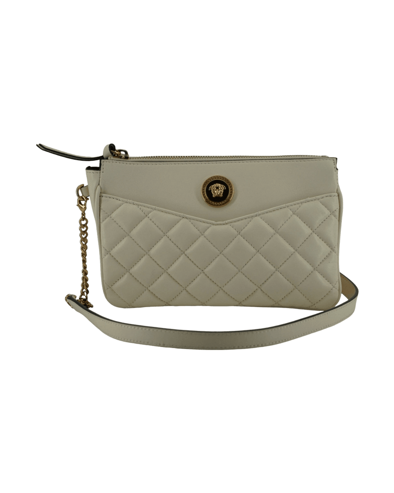 Versace Elegant White Lamb Leather Crossbody Pouch Glam Steals