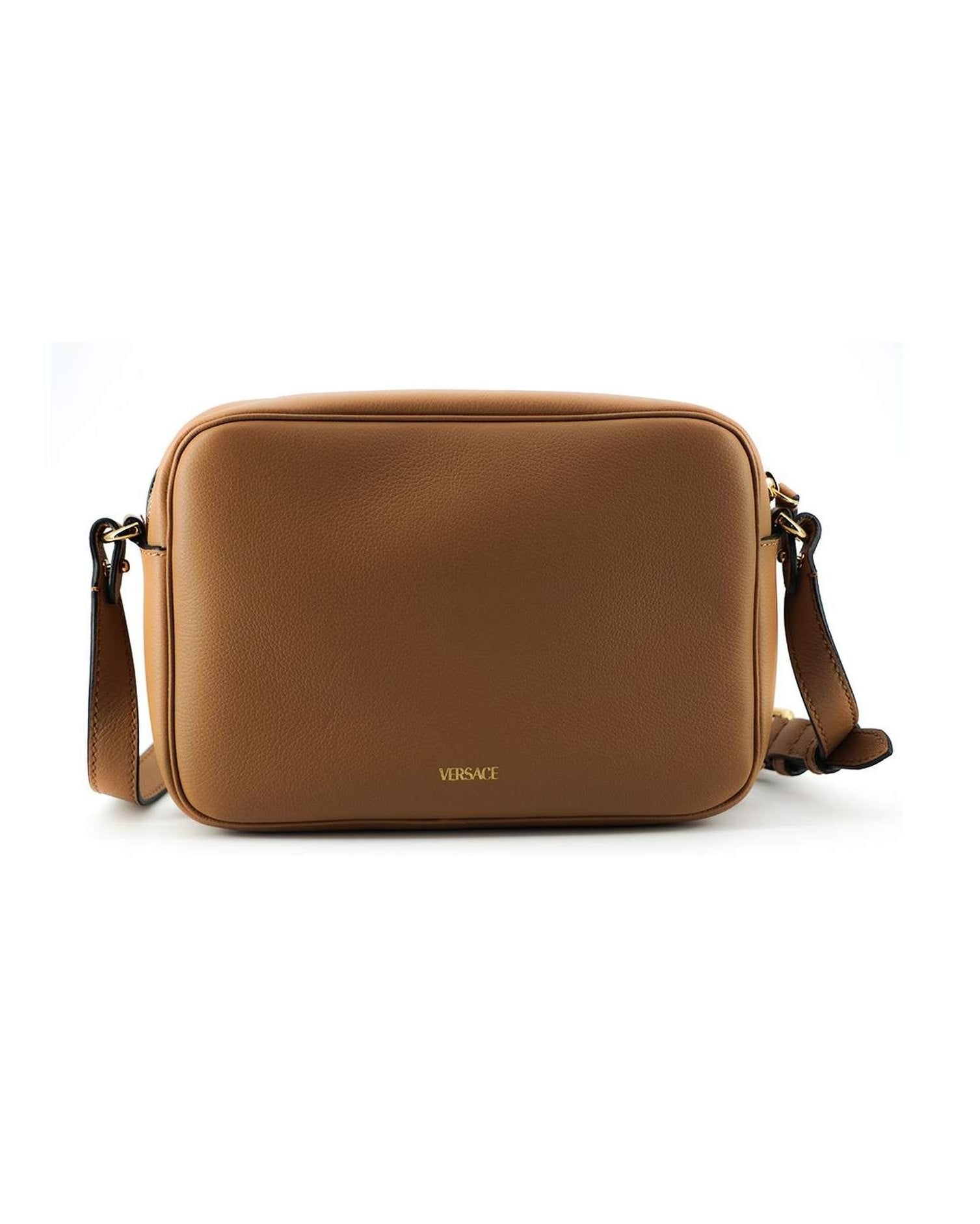 Versace Elegant Leather Camera Case Shoulder Brown Bag Glam Steals