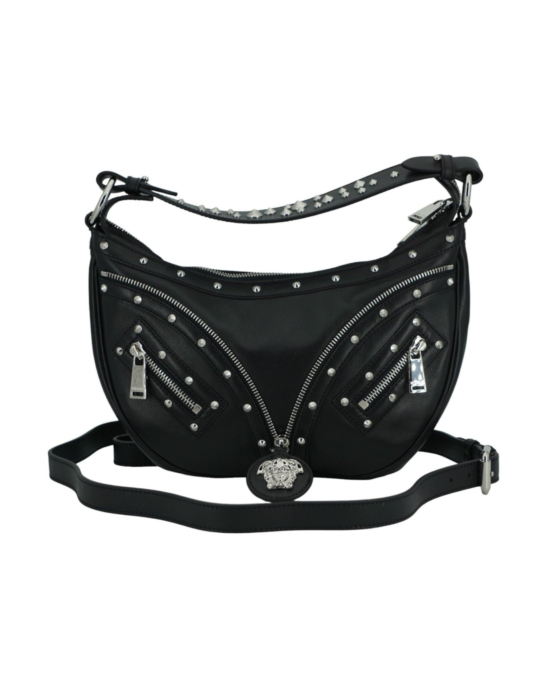 Versace Elegant Leather Hobo Shoulder Black Bag Glam Steals