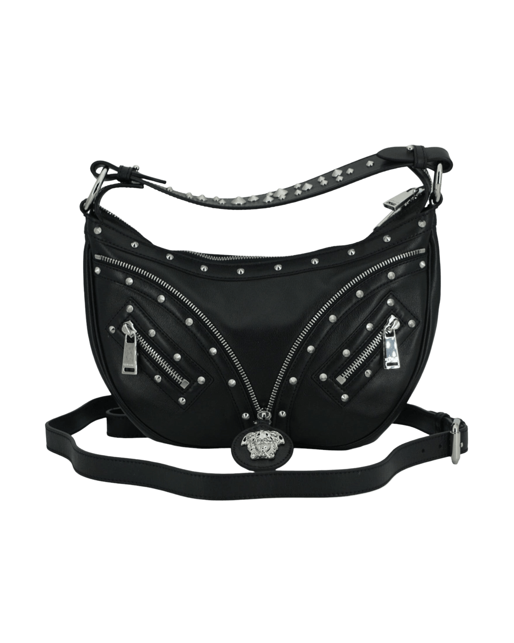 Versace Elegant Leather Hobo Shoulder Black Bag Glam Steals