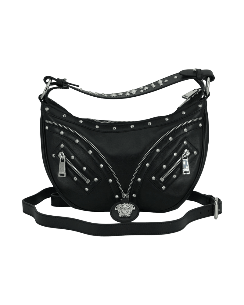 Versace Elegant Black Leather Hobo Shoulder Bag Glam Steals