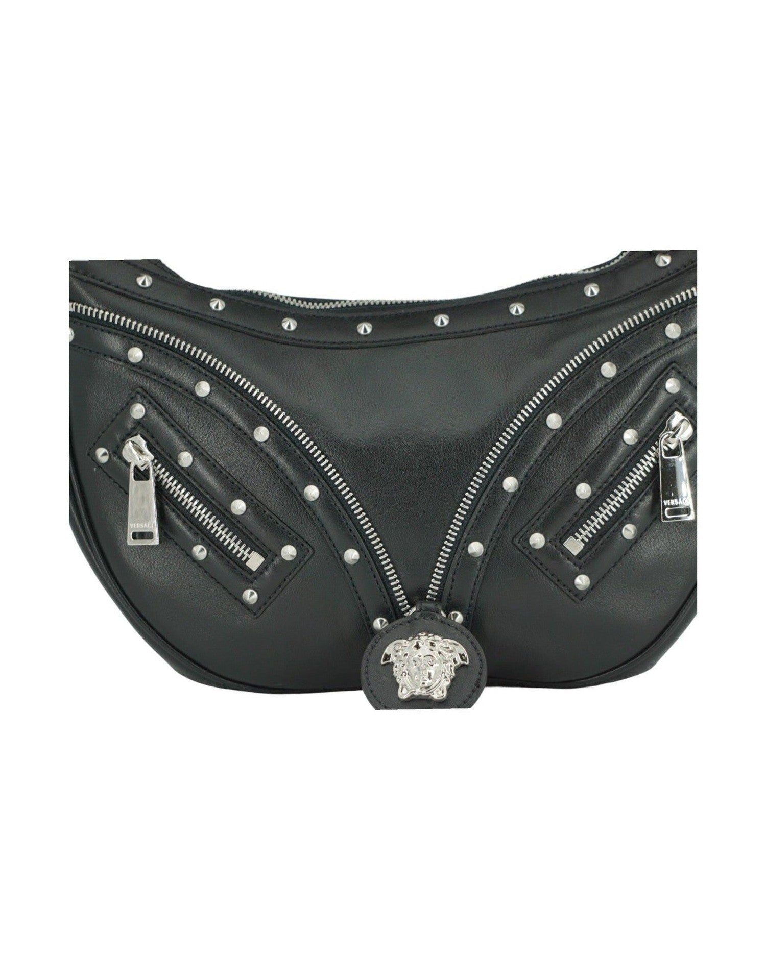 Versace Elegant Leather Hobo Shoulder Black Bag Glam Steals