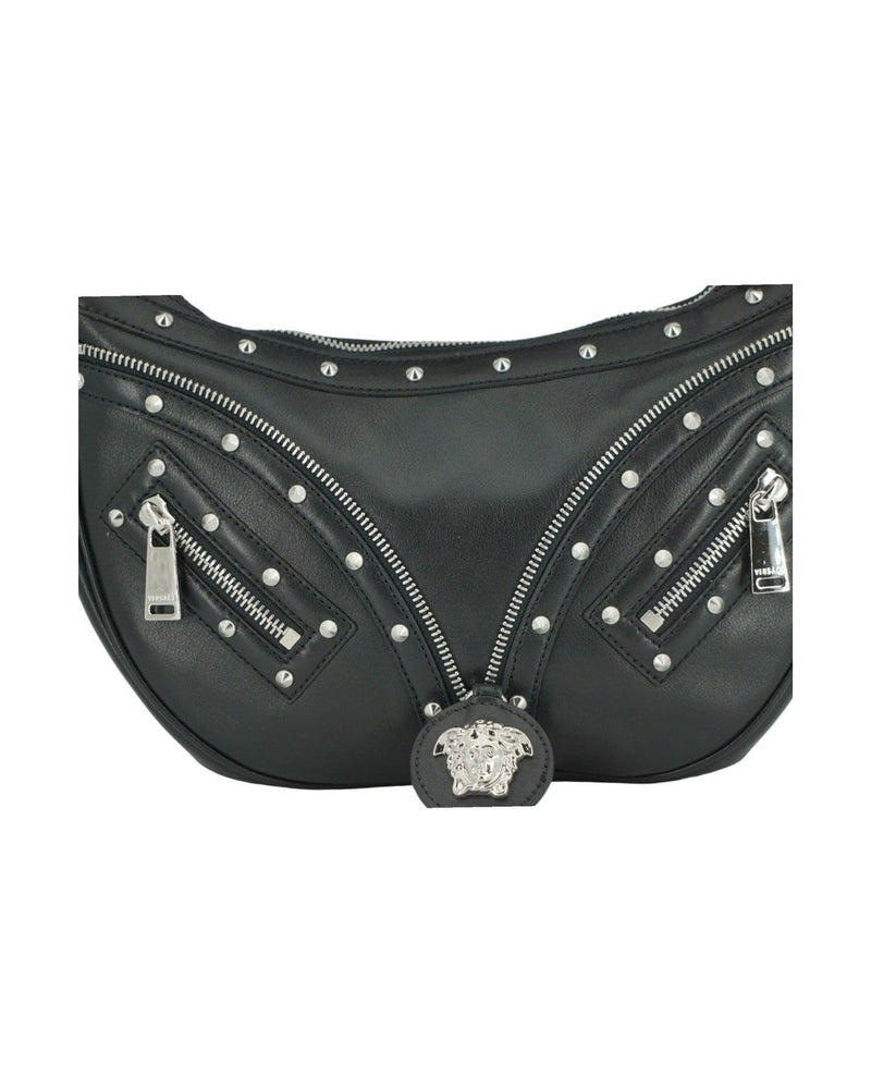 Versace Elegant Leather Hobo Shoulder Black Bag Glam Steals