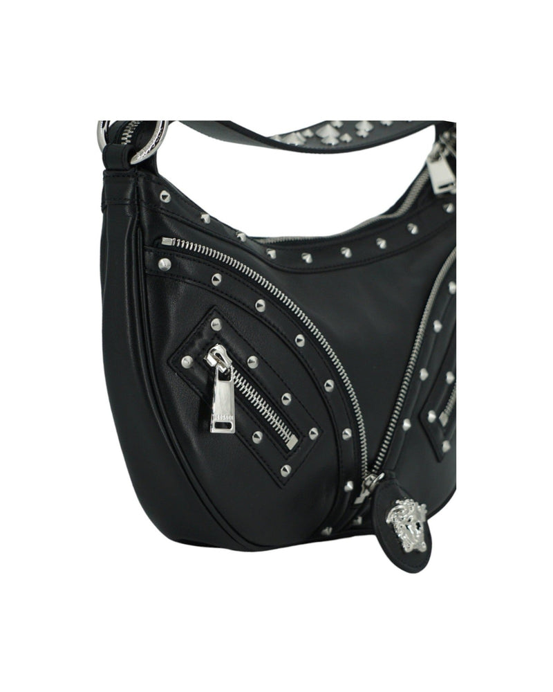 Versace Elegant Leather Hobo Shoulder Black Bag Glam Steals