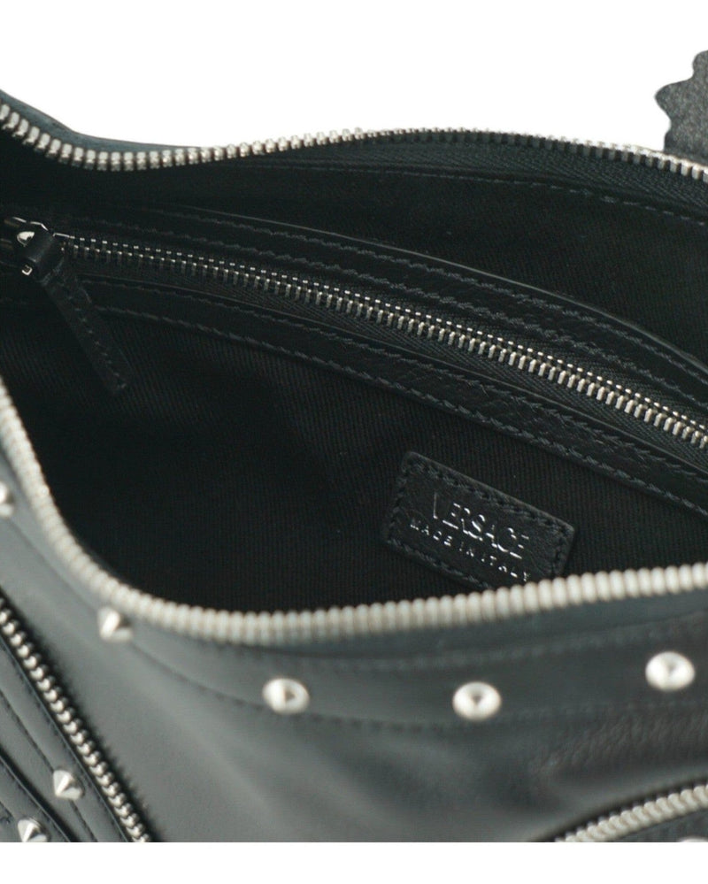 Versace Elegant Leather Hobo Shoulder Black Bag Glam Steals