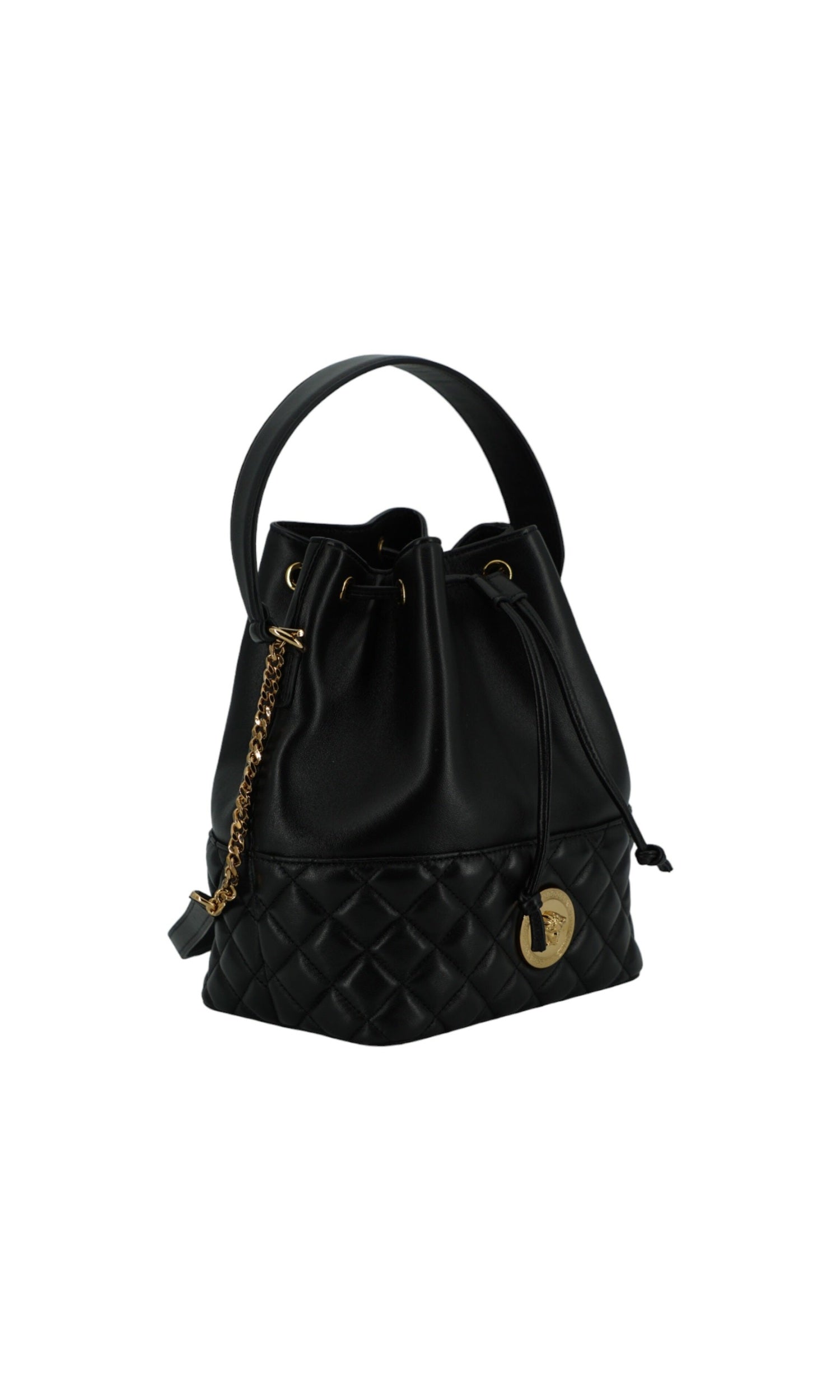 Versace Elegant Leather Medusa Bucket Shoulder Black Bag Glam Steals