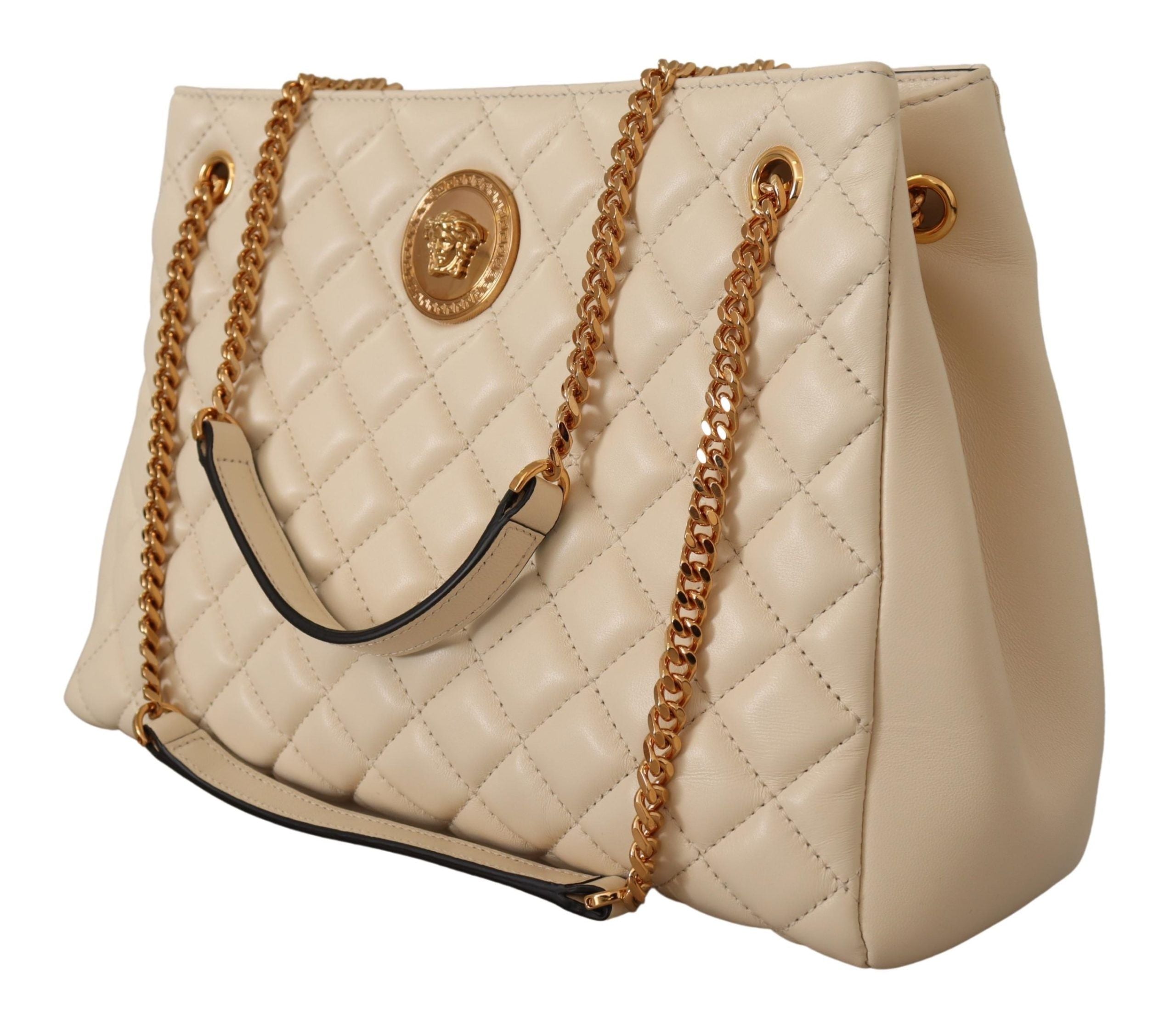 Versace Elegant Quilted Nappa Leather Tote Glam Steals