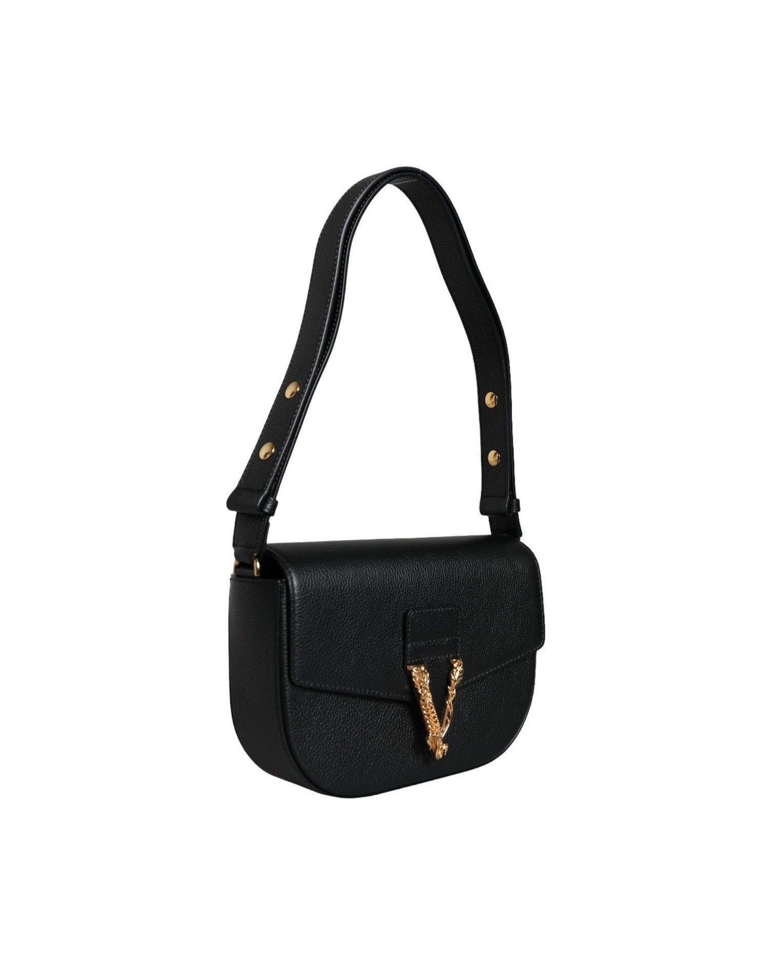 Versace Grainy Calf Leather Logo Crossbody Shoulder Black Bag Glam Steals