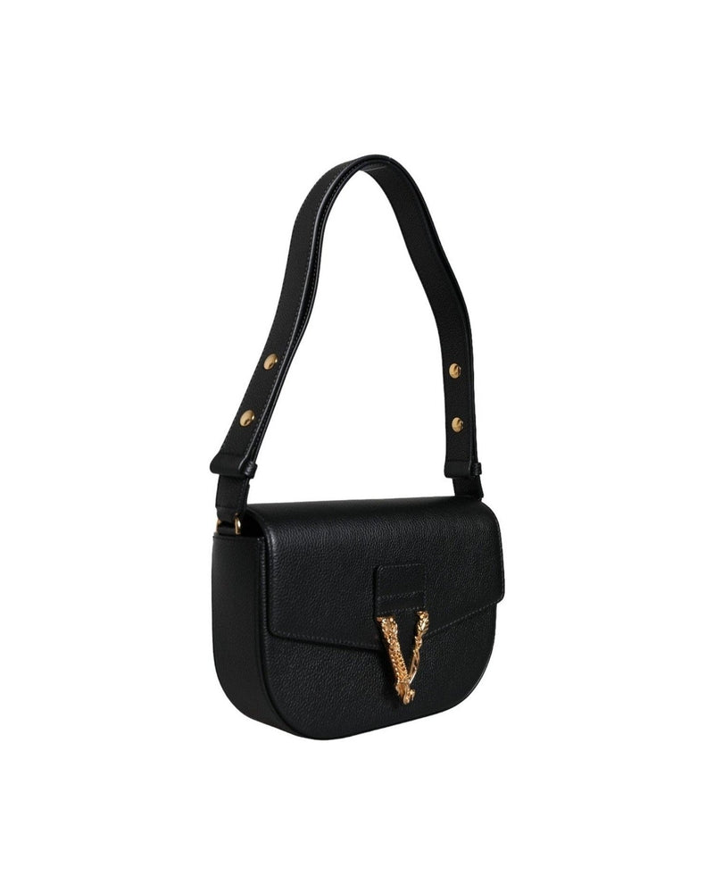 Versace Grainy Calf Leather Logo Crossbody Shoulder Black Bag Glam Steals