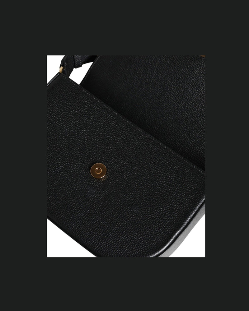 Versace Grainy Calf Leather Logo Crossbody Shoulder Black Bag Glam Steals