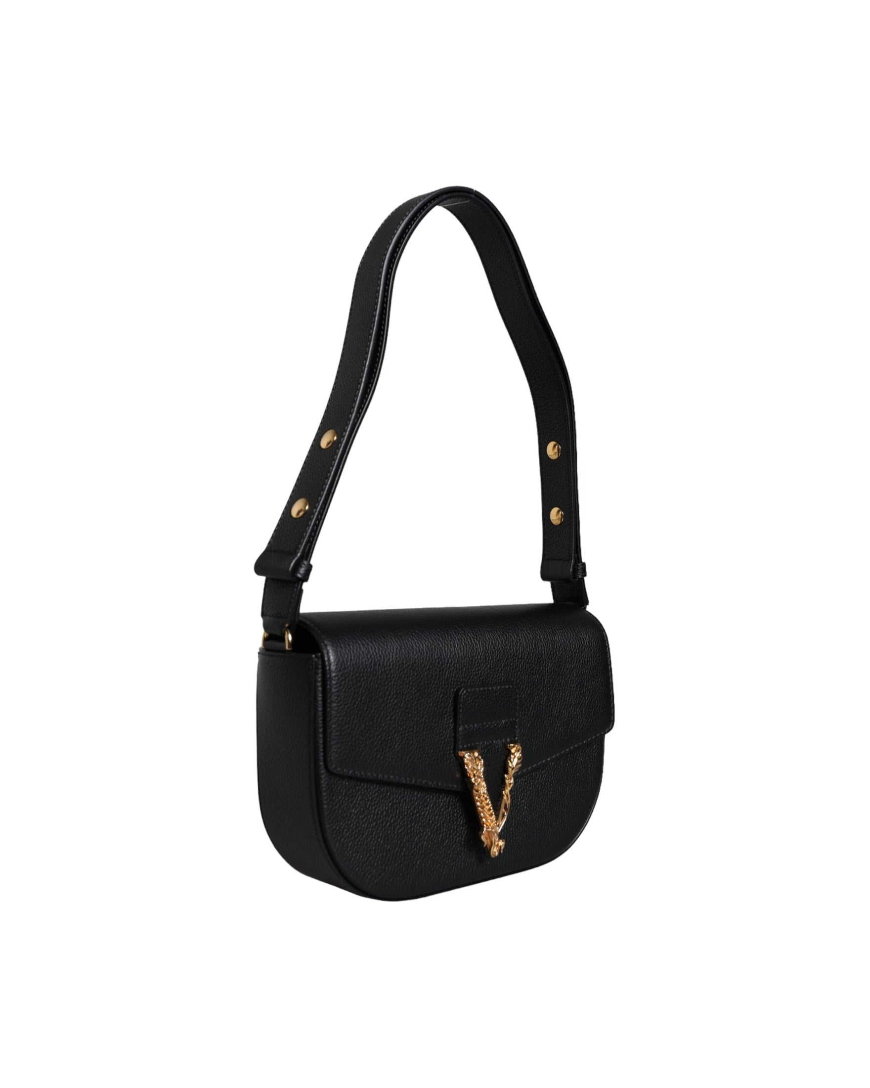 Versace Grainy Calf Leather Logo Crossbody Shoulder Black Bag Glam Steals