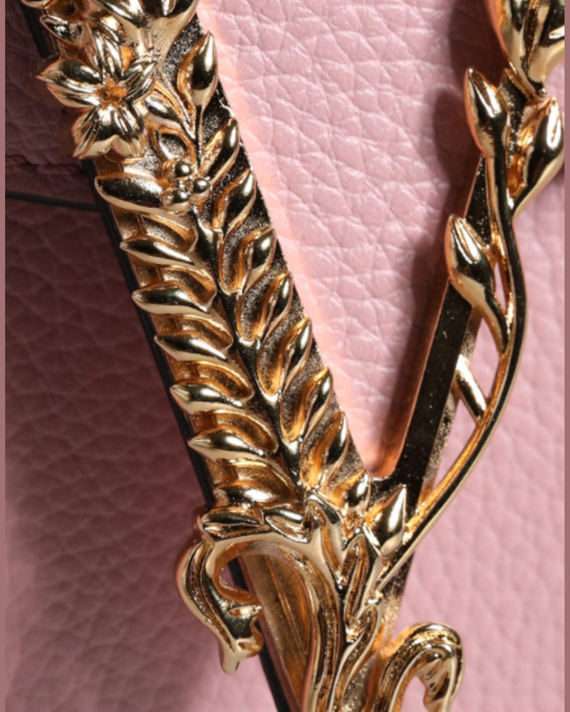 Versace Grainy Calf Leather Logo Crossbody Shoulder Pink Bag Glam Steals