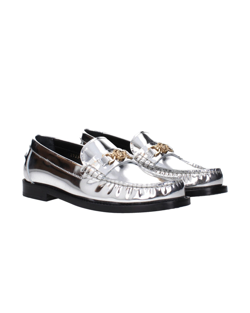 Versace Gray Leather Slip On Loafers Glam Steals